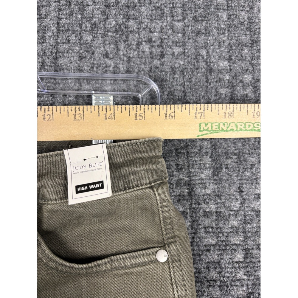 Judy Blue High Waist Garment Dyed Wide Leg Jeans Raw Hem 13/31 Olive Green Boho - Picture 9 of 12
